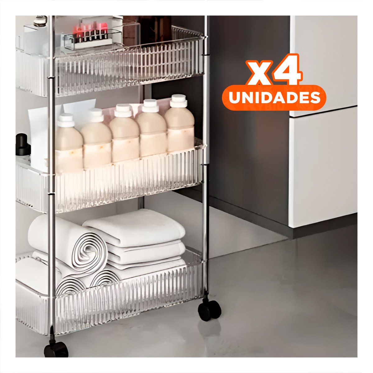 PACK4 CAJA VERSATIL DE ACRILICO 4 NIVELES CON ASAS TRANSPARENTE PARA ARTICULOS PERSONALES - 1