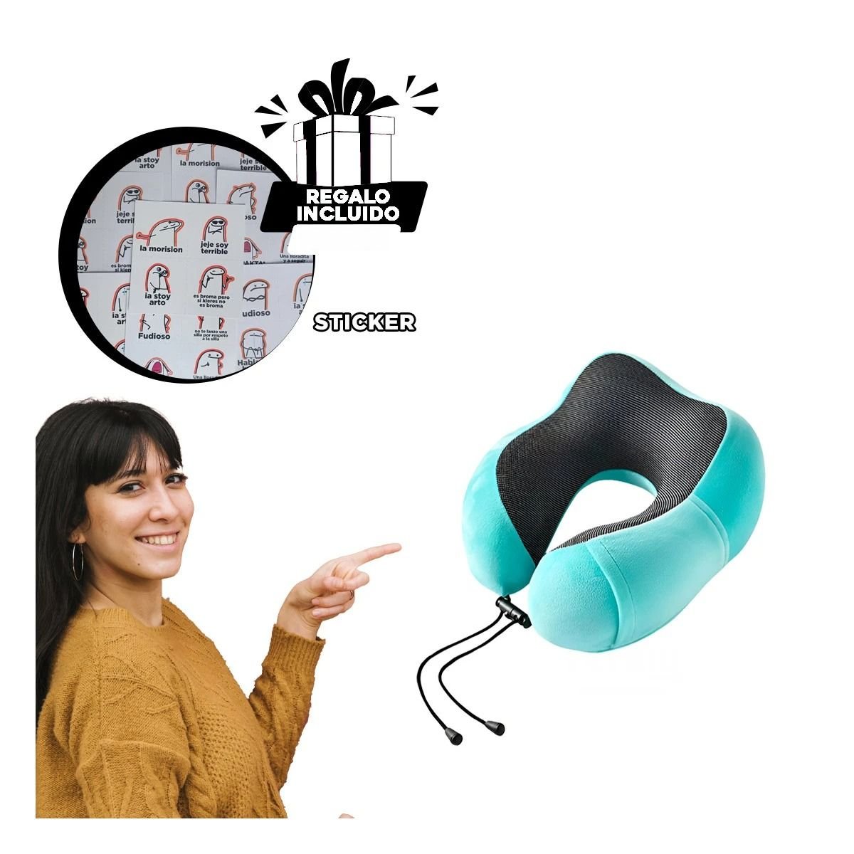 COJIN DE CUELLO LIVIANO PARA TRASLADO DIARIO CELESTE CLARO Y+REGALO STICKER - 1