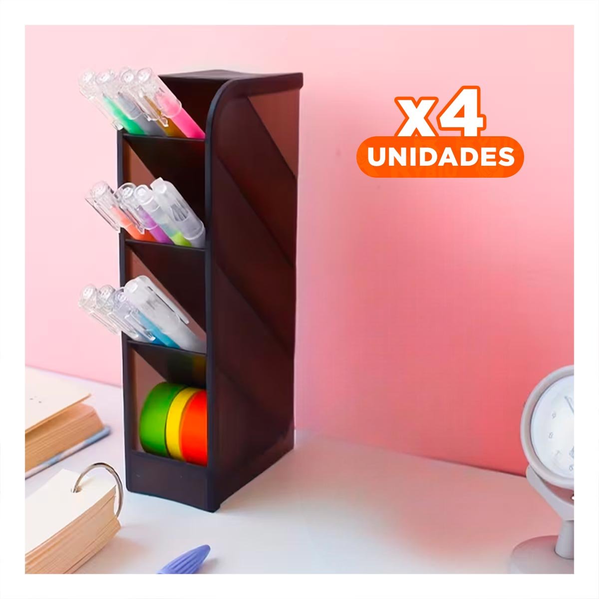 PACK4 ORGANIZADOR PARA ESCRITORIO ACTIVO CON CUATRO ESPACIOS NEGRO - 1