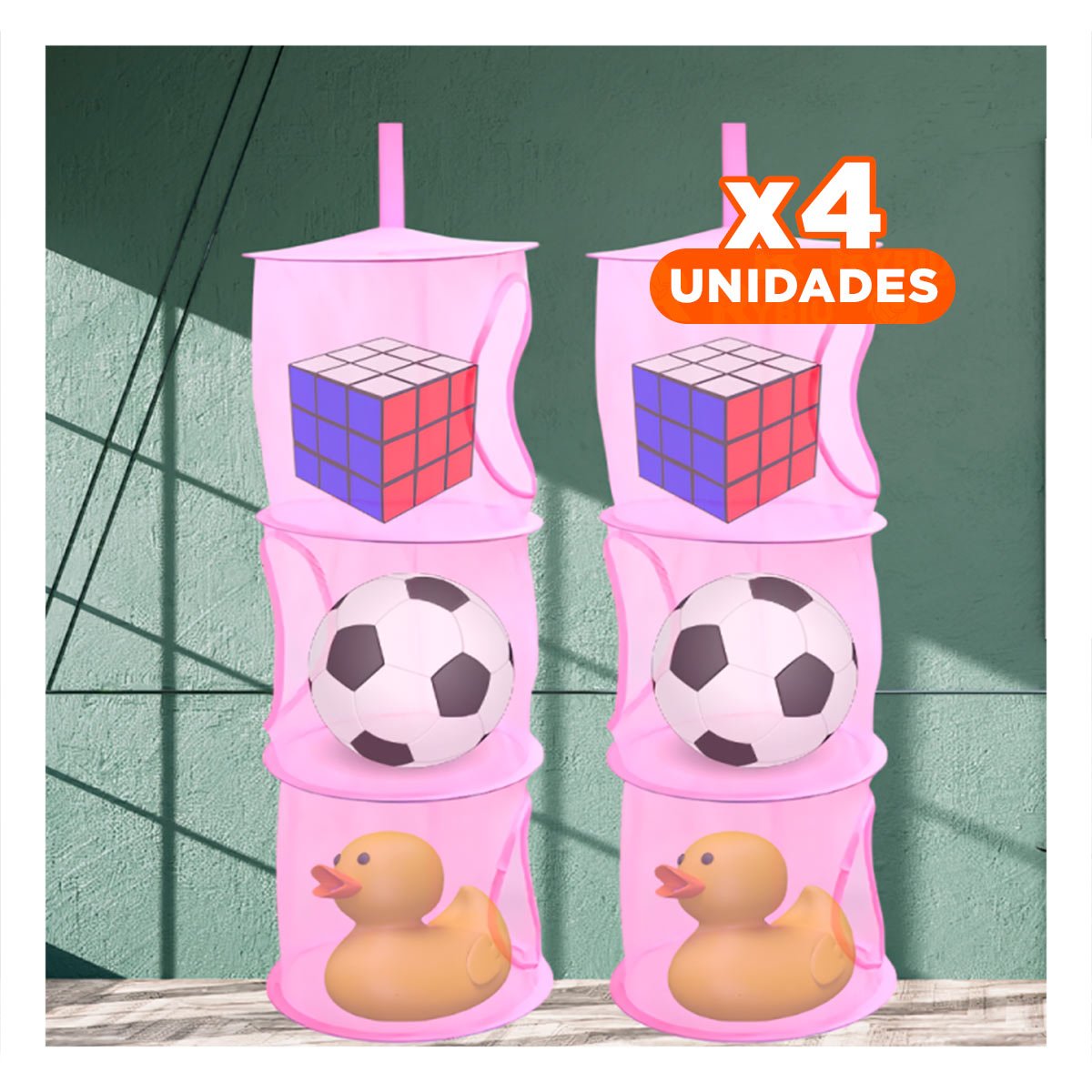 PACK4 UNIDAD COLGANTE TIPO RED 3 NIVELES ROSADO PARA ORDEN EN HOGAR DIARIO - 1