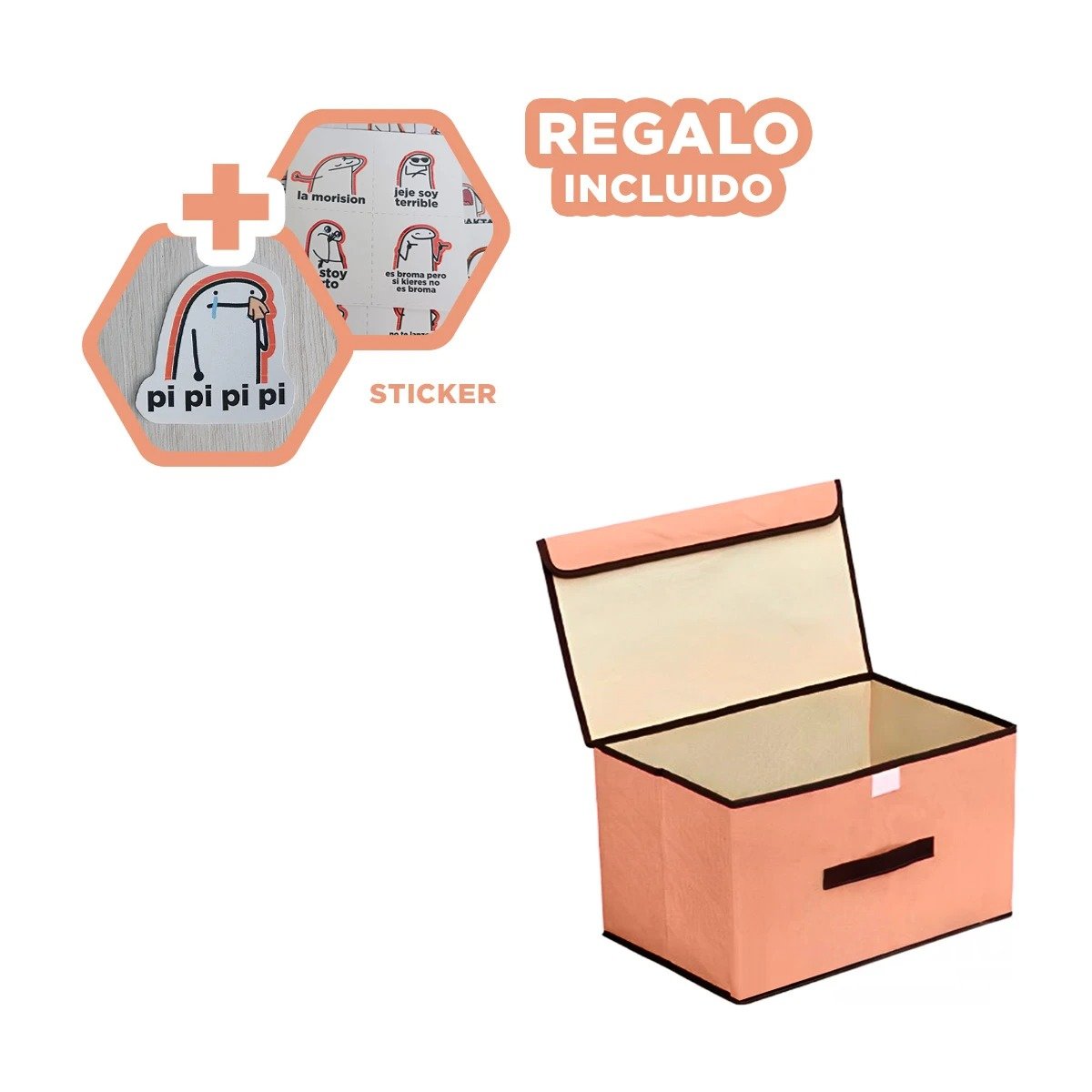 ORGANIZADOR COMPACTO DE TELA 25X19X16CM MOSTAZA CON BORDE MARRON YREGALO STICKER - 1