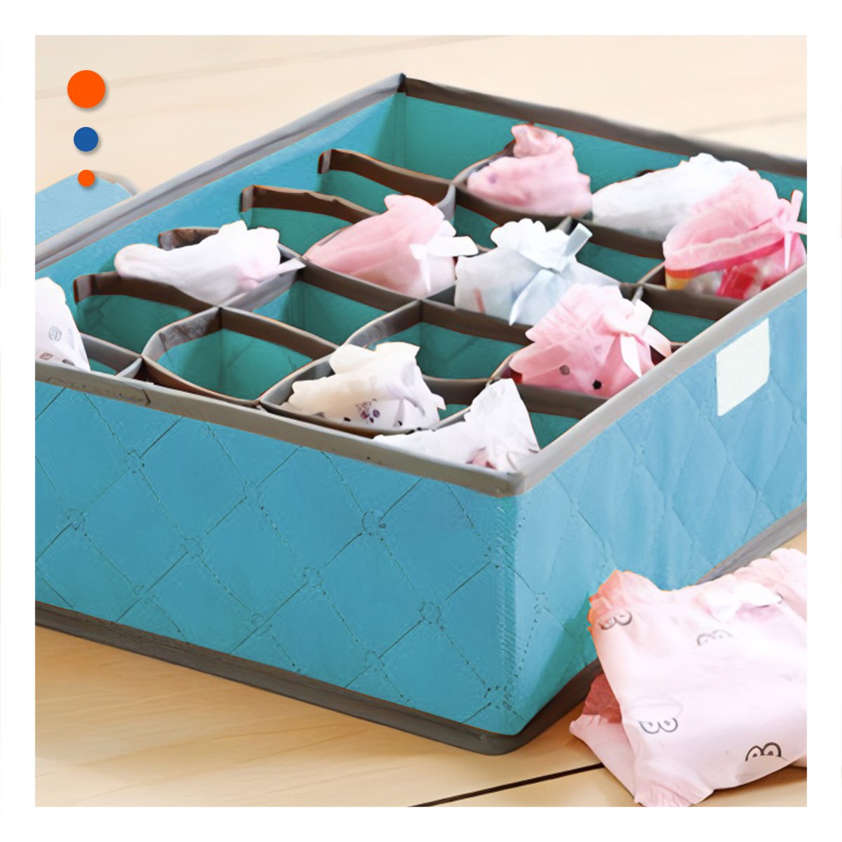 CAJA ORGANIZADORA DE ROPA INTERIOR 24 DIVISIONES CON TAPA CELESTE PLUS Y+PAPEL REGALO - 3