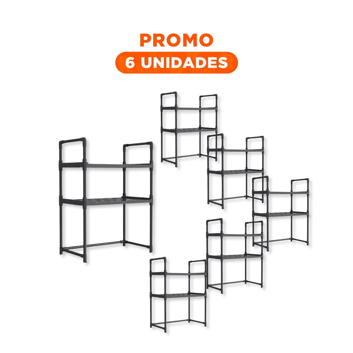 PACK6 ESTANTE COMPACTO ORGANIZADOR MICROONDAS 2 NIVELES CON ASAS NEGRO MODERNO Y UTIL - 1