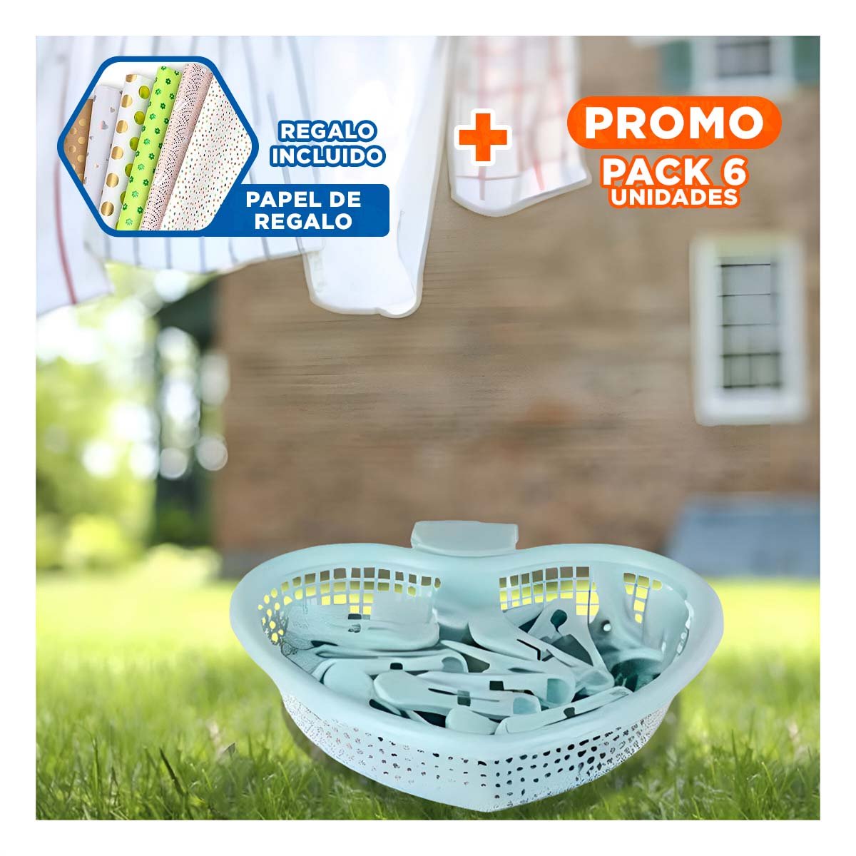 PACK6 RECIPIENTE MODERNO VERDE CLARO CORAZON PARA GUARDAR GANCHOS Y+PAPEL REGALO - 1