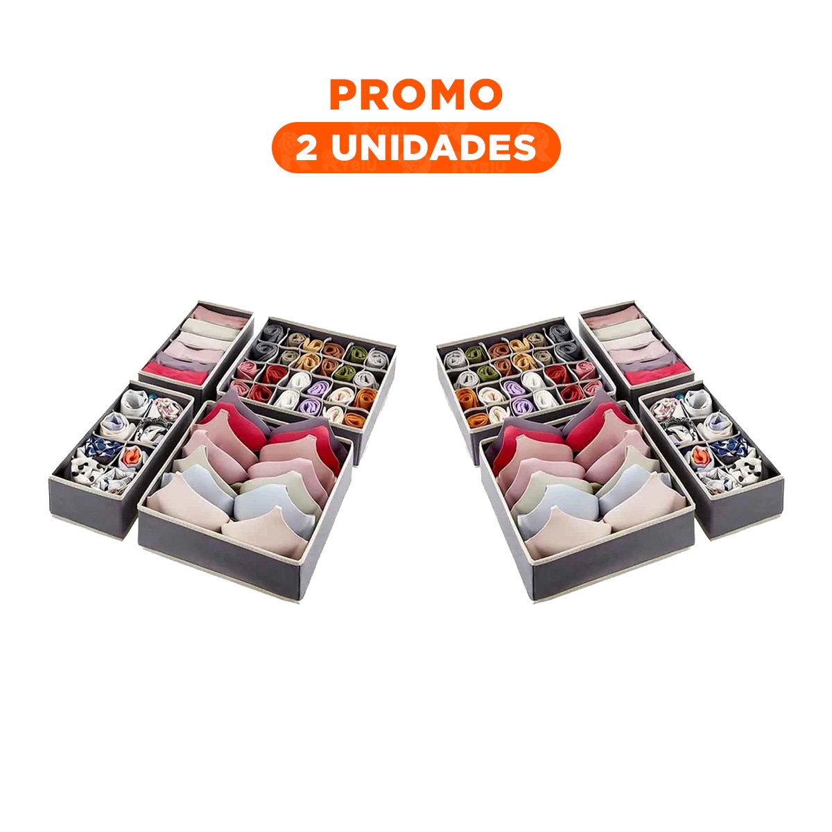 PACK2 SET ORGANIZATIVO DE CAJON PARA ROPA INTERIOR EN PLOMO Y BEIGE SET DE 4 - 1