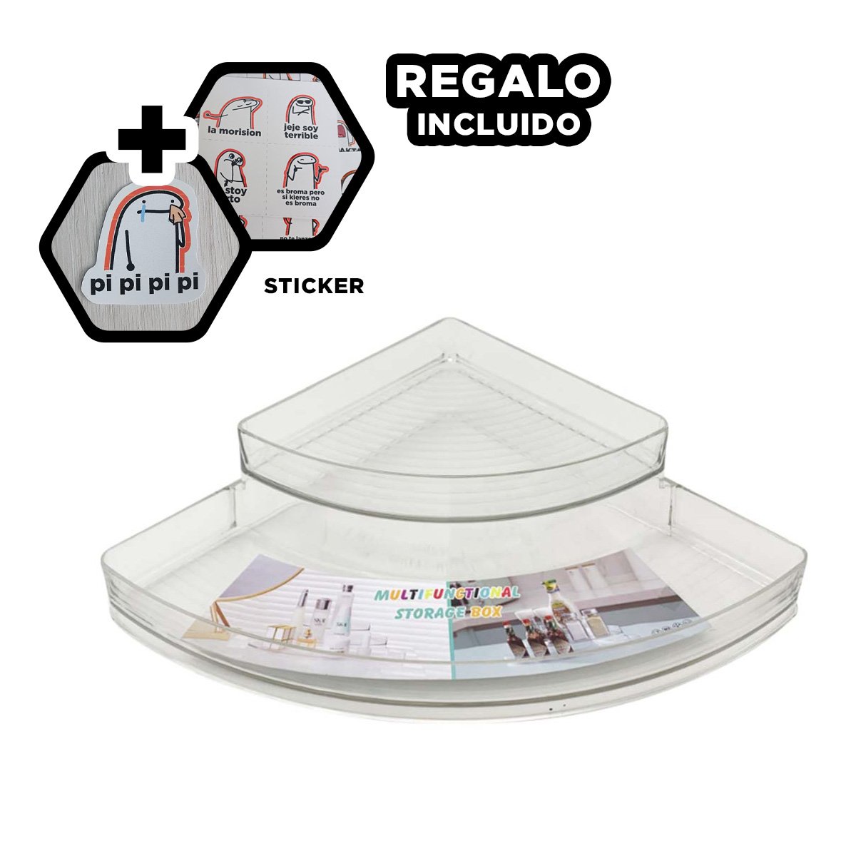 CONTENEDOR ELEGANTE DE ACRILICO ESQUINERO TRANSPARENTE PARA ORGANIZAR YREGALO STICKER - 1