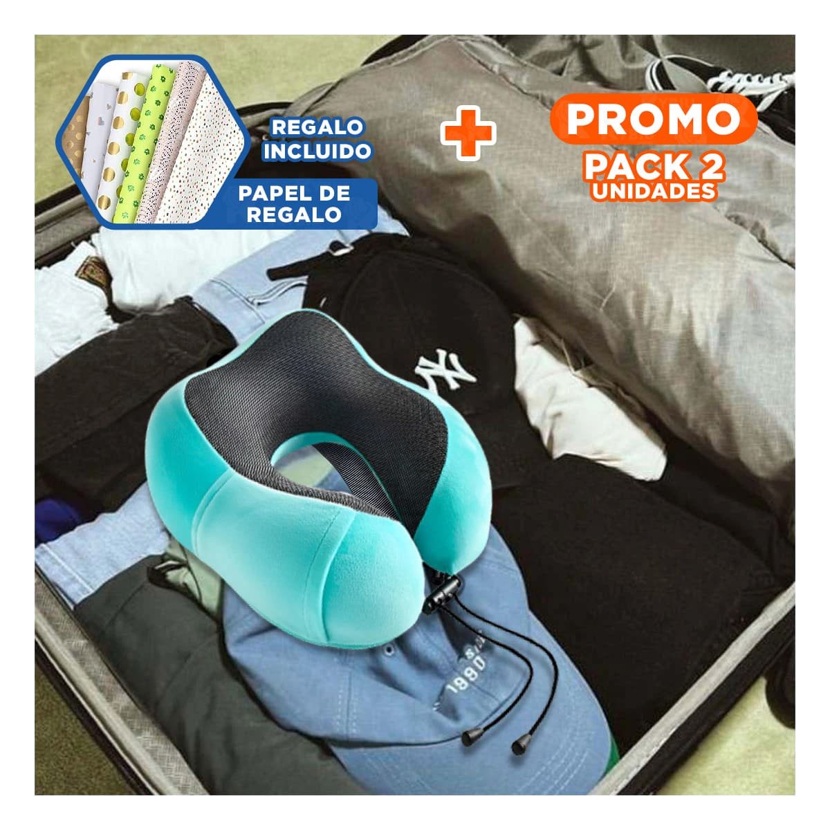 PACK2 APOYO DE CUELLO PORTATIL PARA MOVILIDAD CELESTE CLARO YPAPEL REGALO - 1
