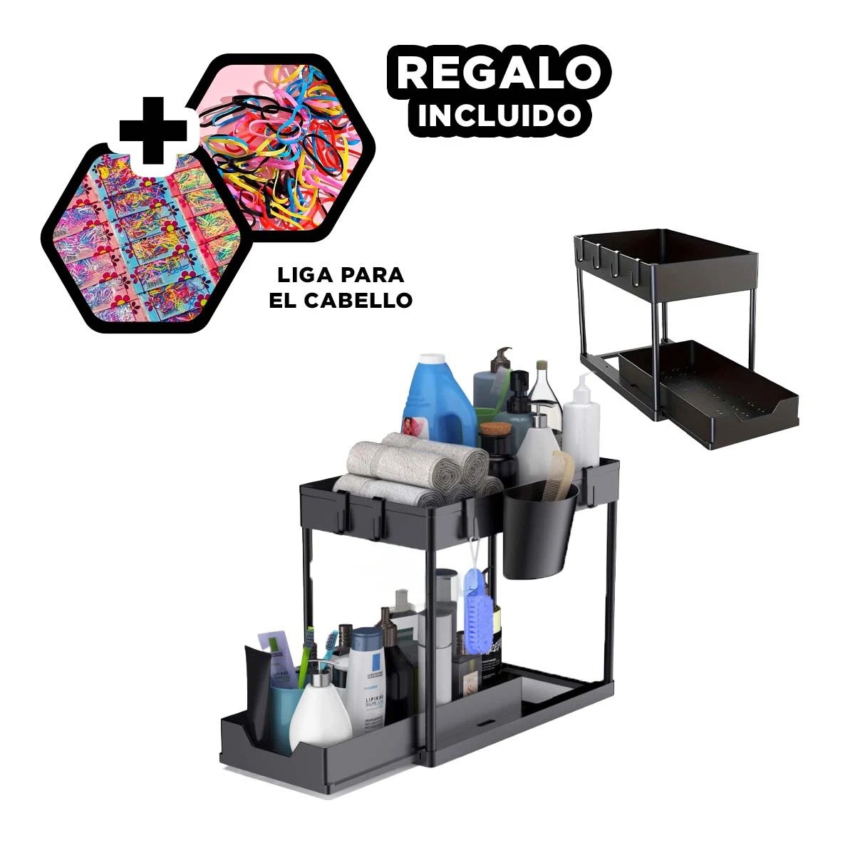 ORGANIZADOR COMPACTO 2 NIVELES CON CAJON INFERIOR DESLIZABLE PARA HOGAR Y+LIGAS REGALO - 2