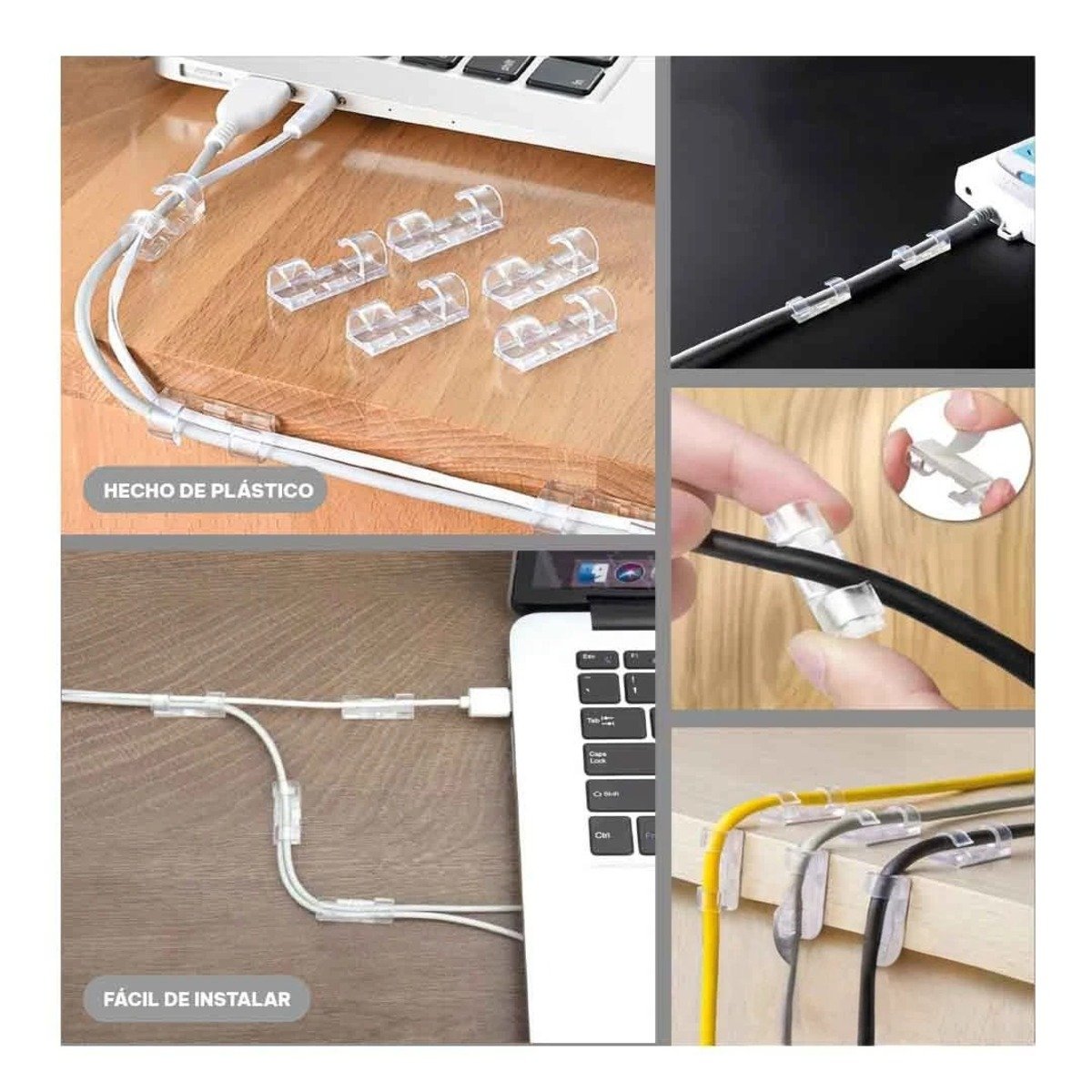 PACK4 SOPORTES ORGANIZADORES DE ESCRITORIO PARA CABLES CON 16 TRANSPARENTE Y+REGALO STICKER - 2