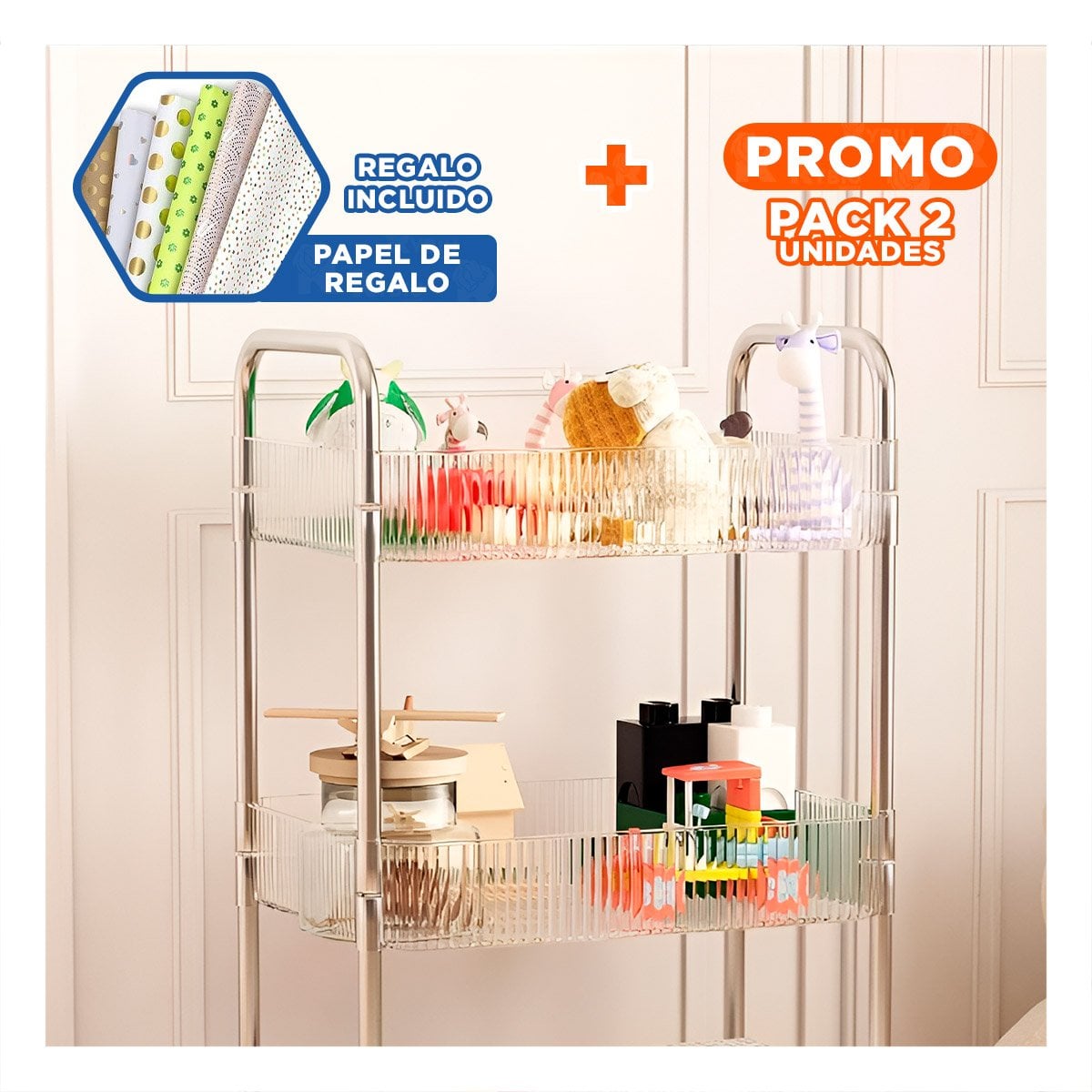 PACK2 CONTENEDOR PRÁCTICO DE ACRILICO PARA DORMITORIO Y SALA Y+PAPEL REGALO - 1