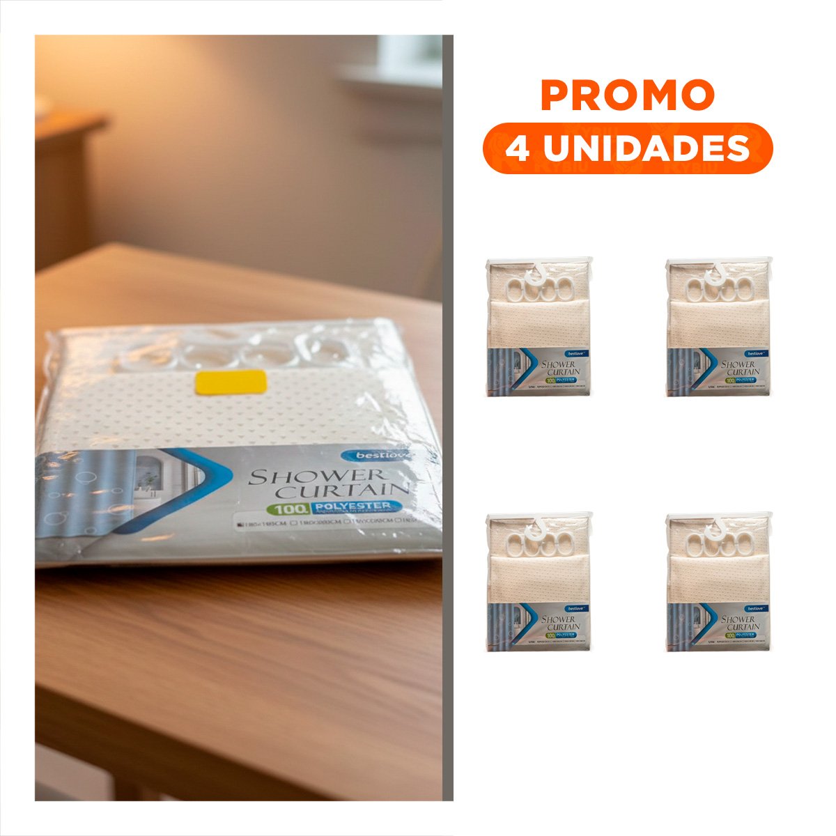 PACK4 CORTINA FUNCIONAL PARA DUCHA CON PATRON TRIANGULOS Y COLOR MELON 180X180 Y+PAPEL REGALO - 1