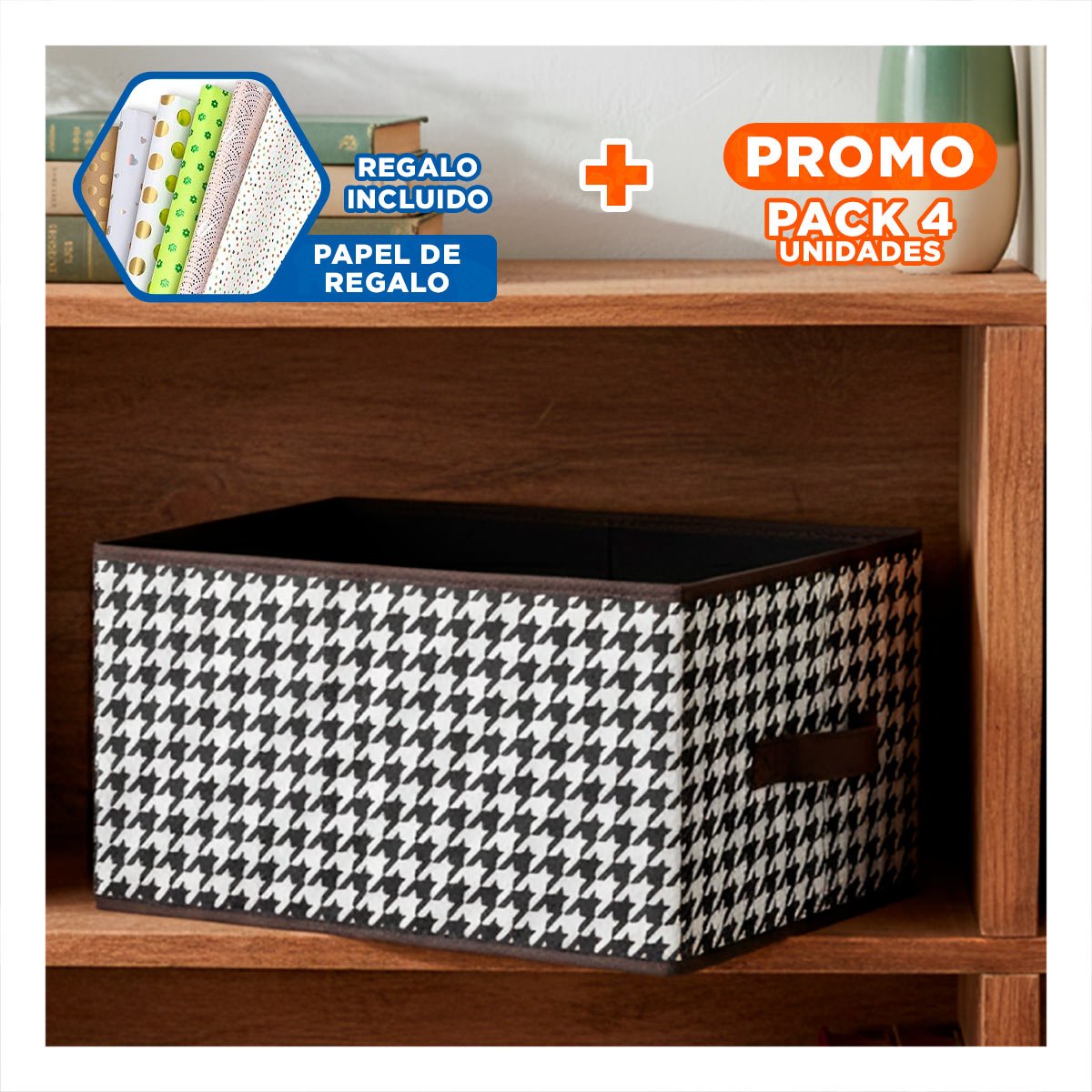 PACK4 RECIPIENTE DE TELA CON COMPARTIMENTOS 40X28X20CM MARRON Y+PAPEL REGALO - 1