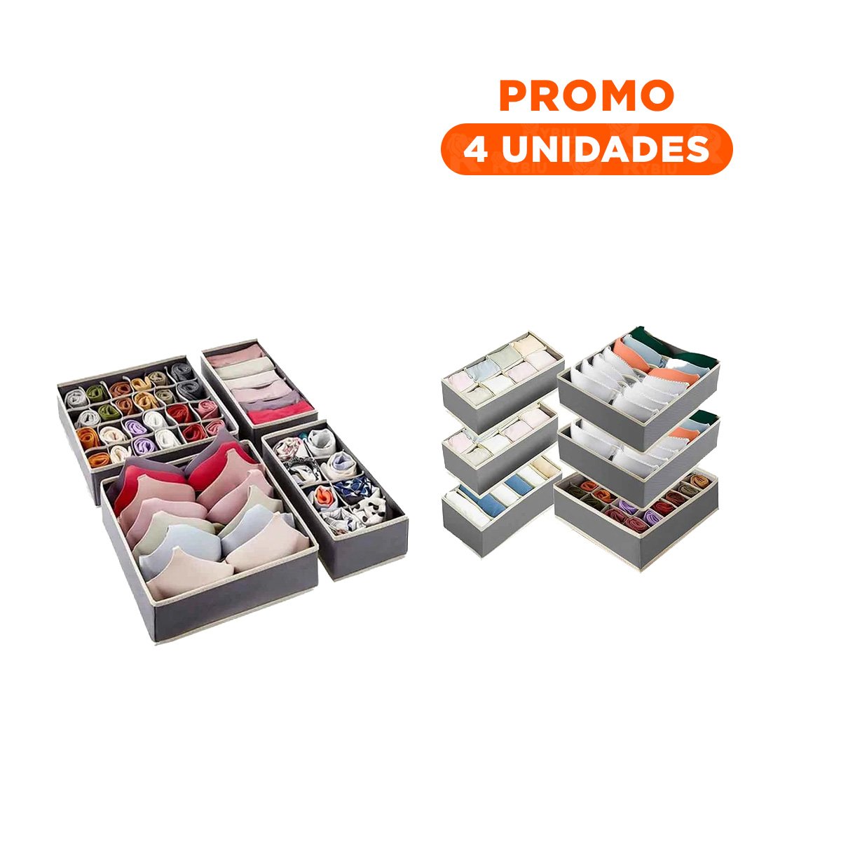 PACK4 CONTENEDOR DOMESTICO PARA ROPA INTERIOR EN CAJON COLOR PLOMO Y BEIGE Y+REGALO STICKER - 1