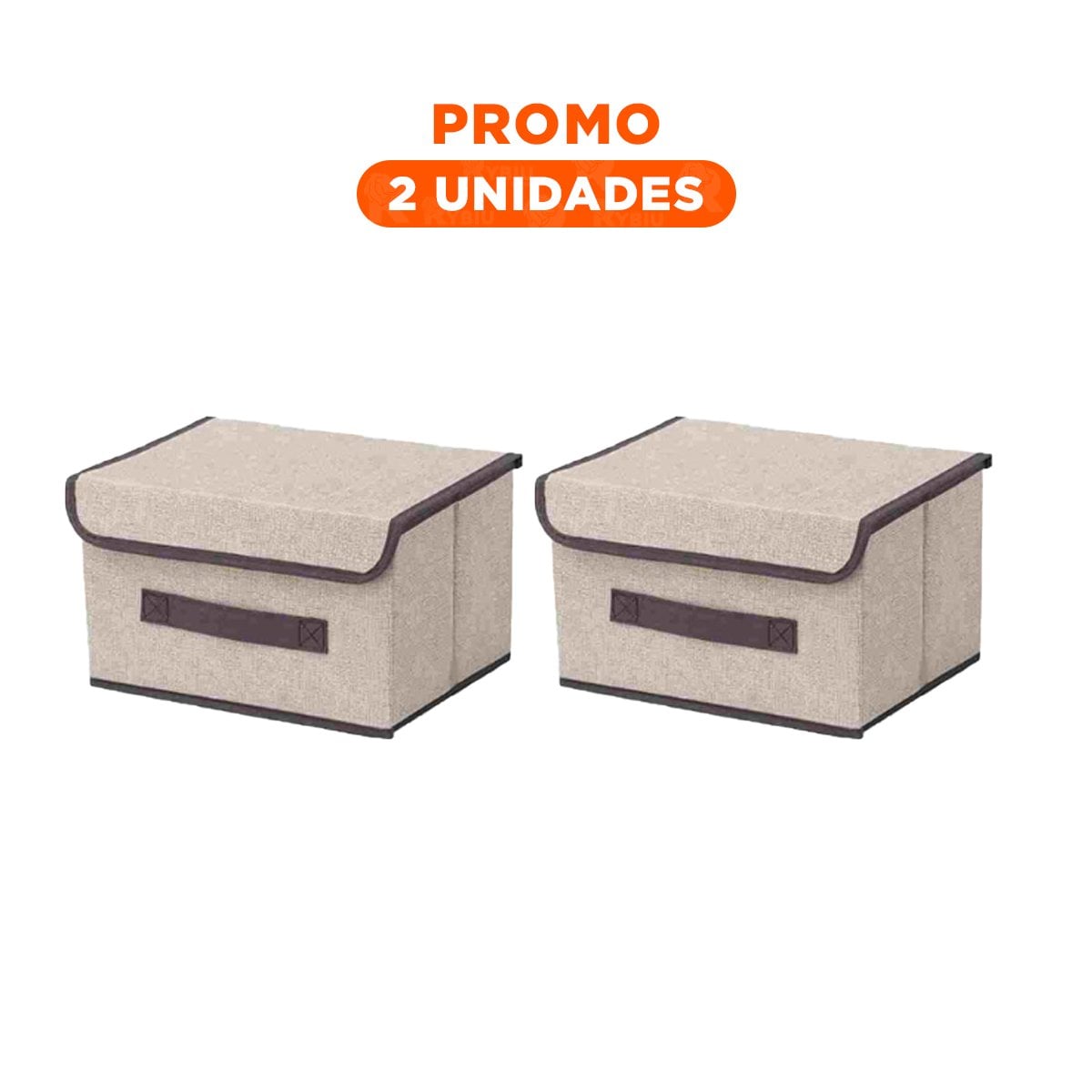 PACK2 CUBO PARA GUARDAR DE TELA 25X19X16CM BEIGE CON BORDE MARRON FACIL DE USAR - 1