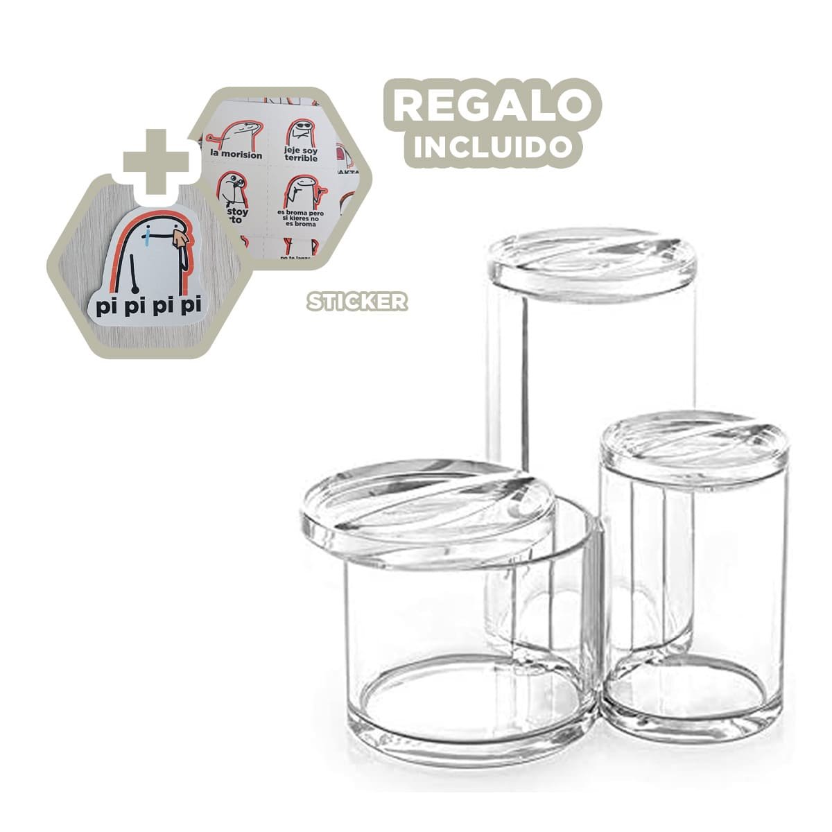 SISTEMA ACRILICO CON 3 ESPACIOS TUBULARES Y TAPA DE ORGANIZACION TRANSPARENTE Y+REGALO STICKER - 1