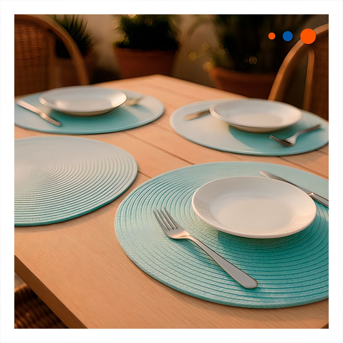 PACK6 PROTECTOR CIRCULAR BOHO CELESTE CLARO PARA DECORACION DE MESA Y+REGALO STICKER - 5