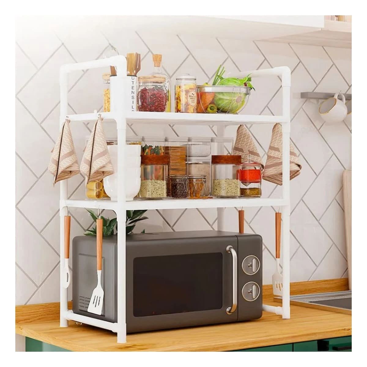SOPORTE MULTIUSO 2 NIVELES BLANCO PRACTICO PARA COCINA ORDENADA - 2