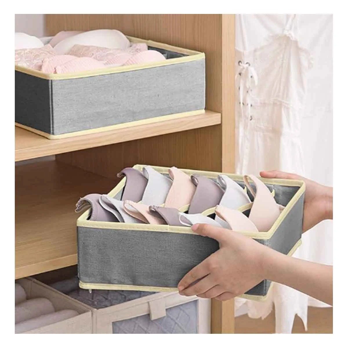 ORGANIZADOR DE CAJON PARA ROPA INTERIOR EN SET DE 4 COLOR PLOMO Y BEIGE - 2