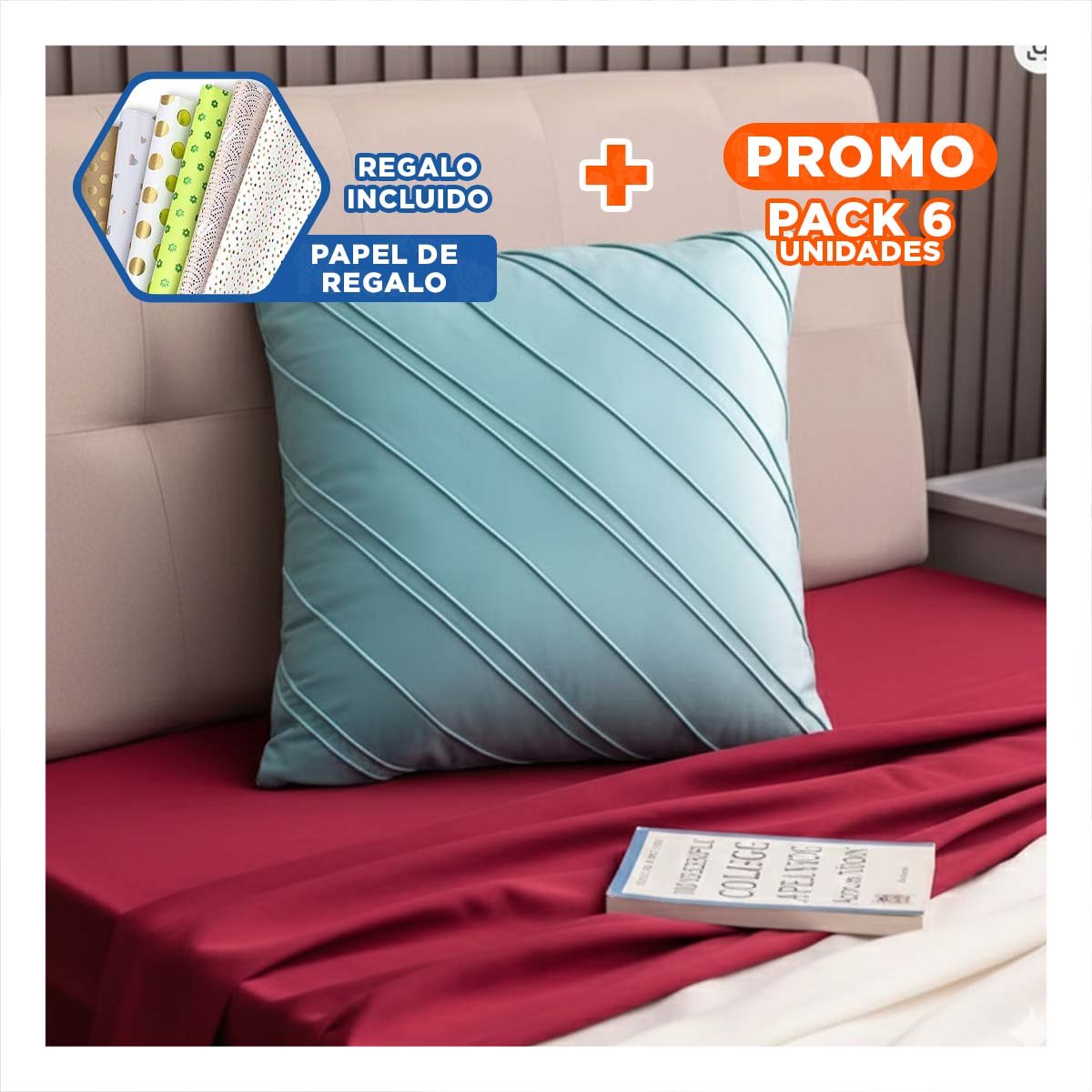 PACK6 PROTECTOR PARA ALMOHADA CON ENFOQUE VISUAL EN TERCIOPELO CELESTE CLARO Y+PAPEL REGALO - 1
