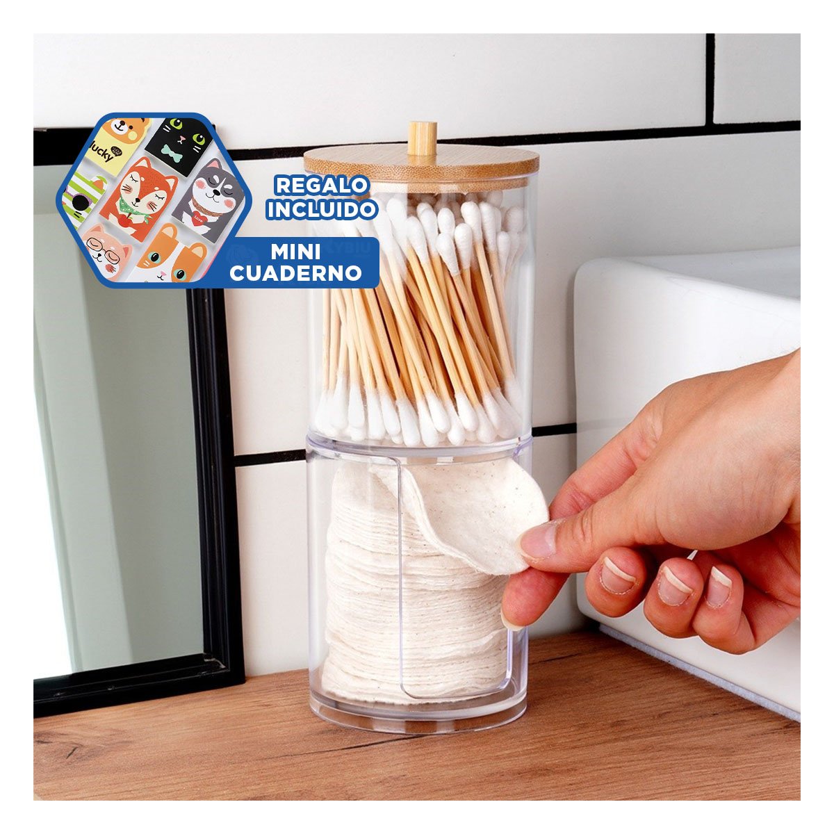 ORGANIZADOR DOBLE DE ACRILICO CON TAPA DE MADERA TRANSPARENTE USO HOGAR Y+REGALO STICKER - 1
