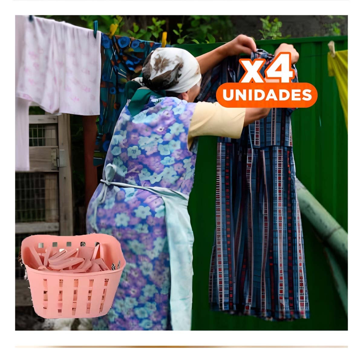 PACK4 CANASTA PRÁCTICA CUADRADA CON GANCHOS PARA ROPA ROSADO CLARO PARA CASA - 1