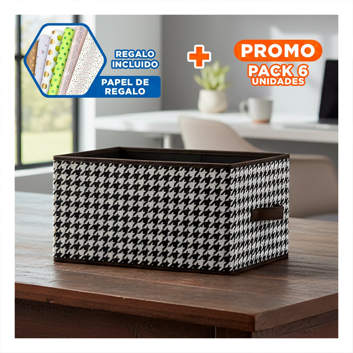 PACK6 ALMACENADOR DE TELA PARA CASA Y HOGAR 40X28X20CM MARRON Y+PAPEL REGALO - 1