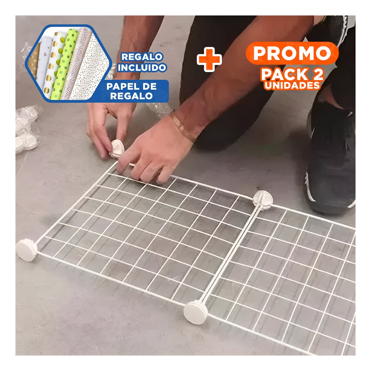 PACK2 ORGANIZADOR DE ALMACENAMIENTO CON REJILLAS 16PZS Y ACABADO BLANCO Y+PAPEL REGALO - 1