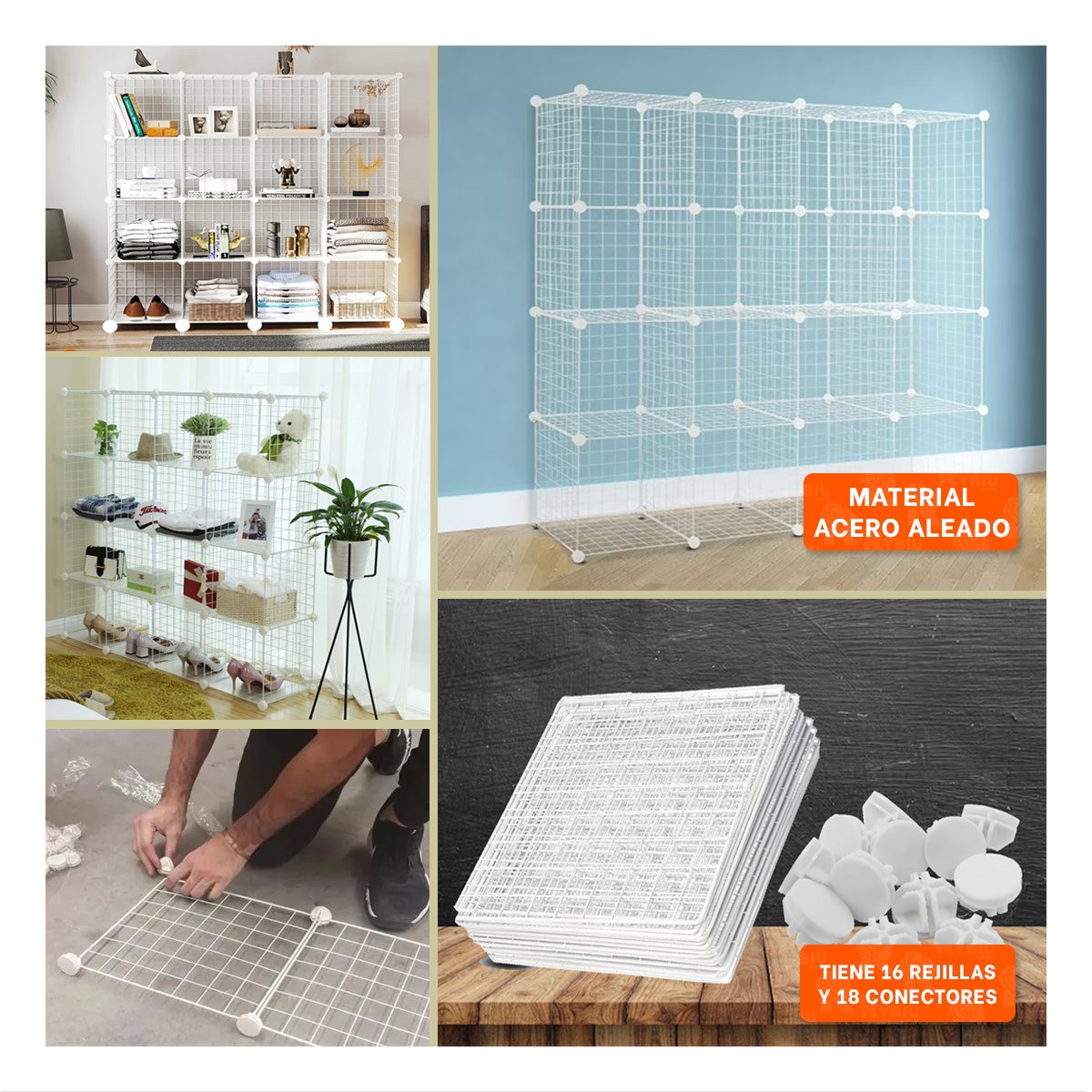 PACK2 ORGANIZADOR DE ALMACENAMIENTO CON REJILLAS 16PZS Y ACABADO BLANCO Y+PAPEL REGALO - 3