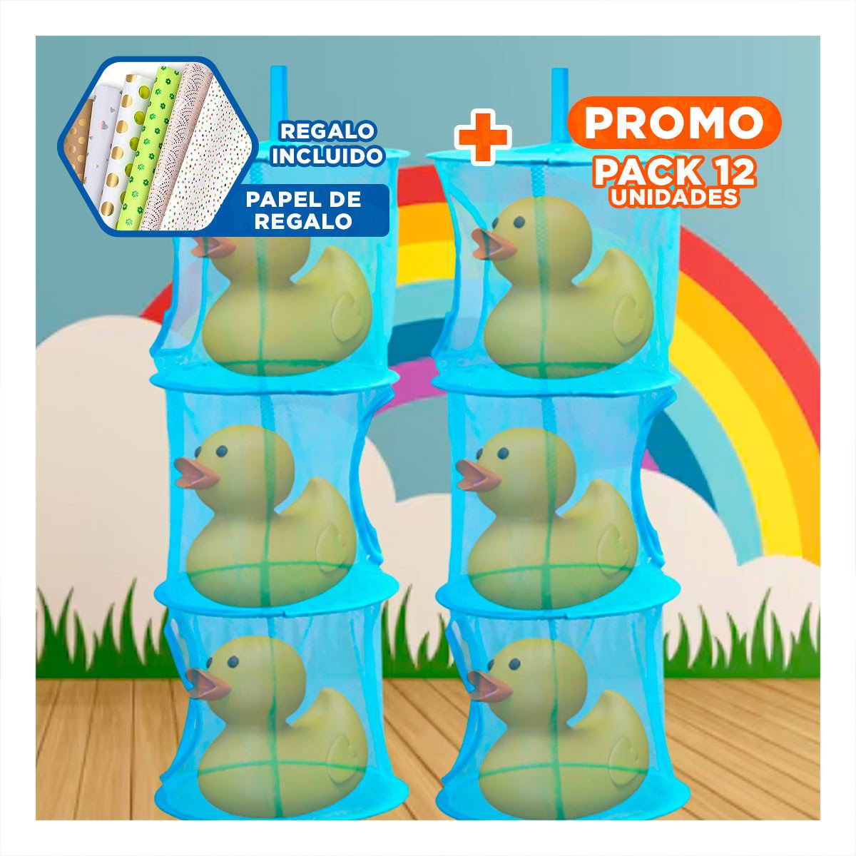 PACK12 MODULO COLGANTE TIPO RED 3 NIVELES CELESTE RESISTENTE USO DIARIO Y+PAPEL REGALO - 1