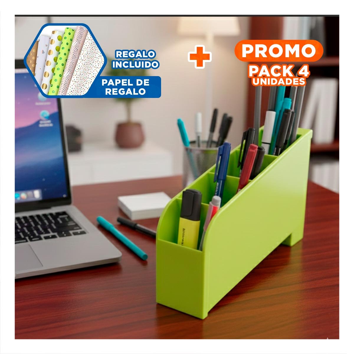 PACK4 ORGANIZADOR ENFOCADO EN CLARIDAD VISUAL CON ACABADO VERDE Y+PAPEL REGALO - 1