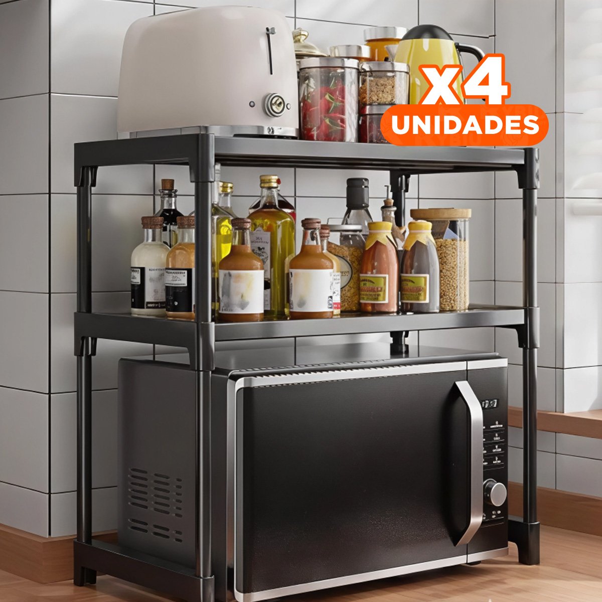 PACK4 UNIDAD ORGANIZADORA 2 NIVELES NEGRO MODERNA Y RESISTENTE PARA MICROONDAS - 1