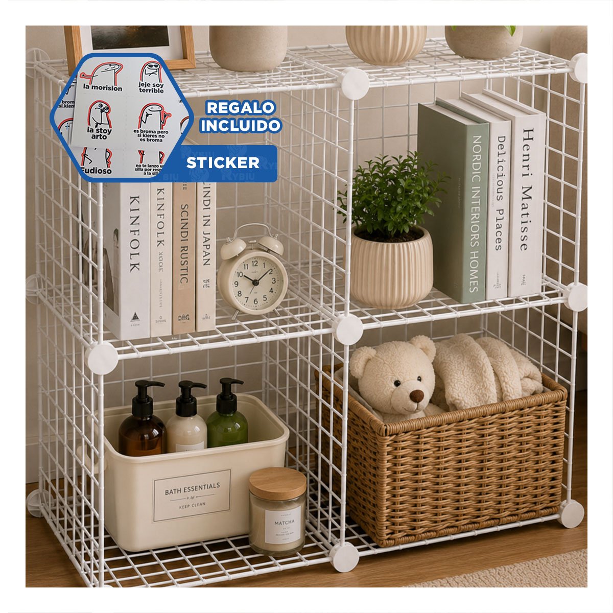 ESTRUCTURA BLANCA DE REJILLAS CONFIGURABLES PARA ALMACENAMIENTO 16PZS YREGALO STICKER - 1