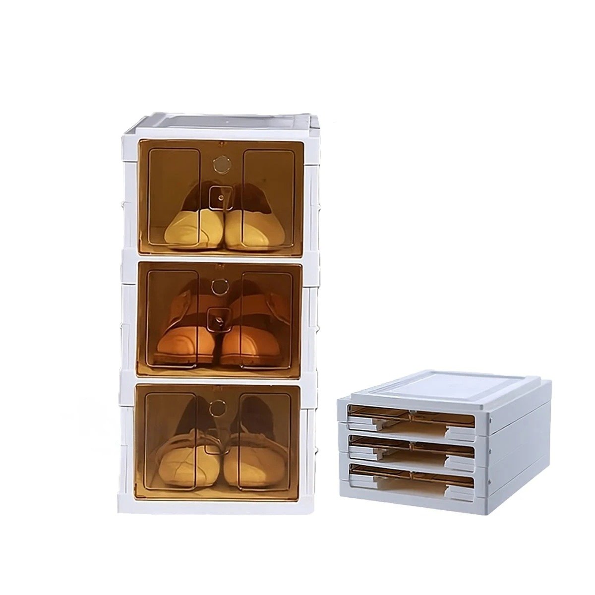PACK4 ESTANTE DOMESTICO PLEGABLE PARA CALZADO BLANCO CON CUBIERTA AMBAR Y+PAPEL REGALO - 3