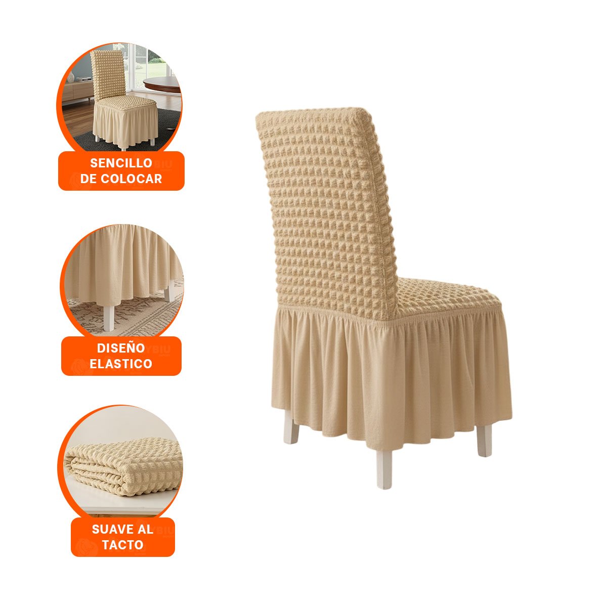 CUBIERTA ELASTICA PARA SILLA COLOR MARRON CLARO CON RELIEVE DE BURBUJAS CUADRADAS - 3