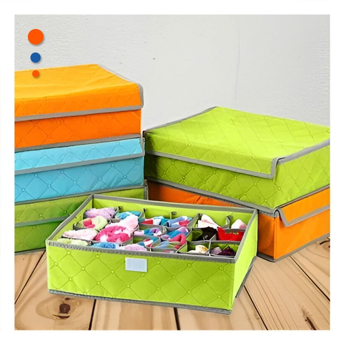 PACK4 ORGANIZADOR TEXTIL PARA ROPA INTERIOR 24 DIVISIONES VERDE HOGAR EXTRA Y+REGALO STICKER - 5