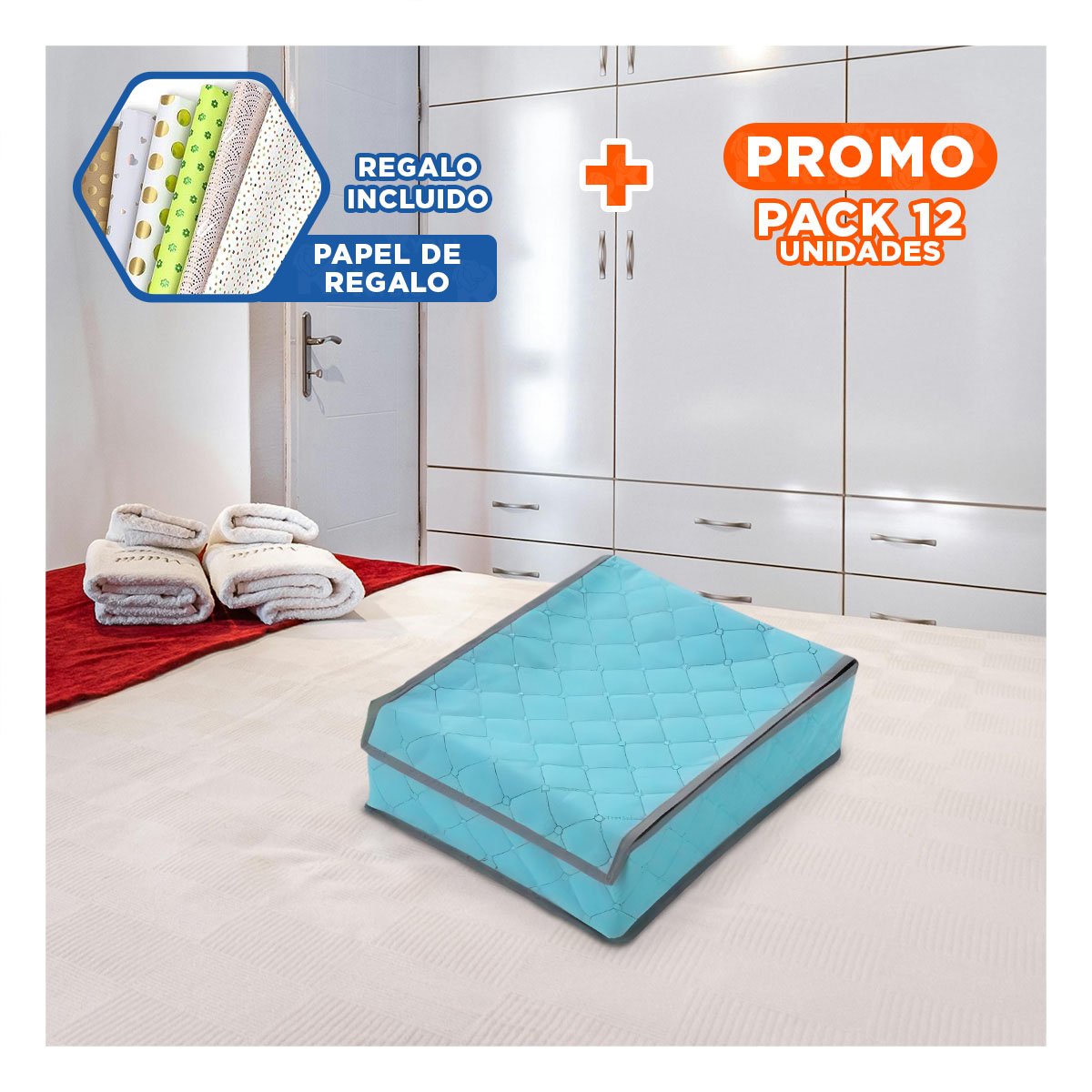 PACK12 ESTUCHE TEXTIL PARA ROPA INTERIOR 24 DIVISIONES CELESTE HOGAR EXTRA YPAPEL REGALO - 1