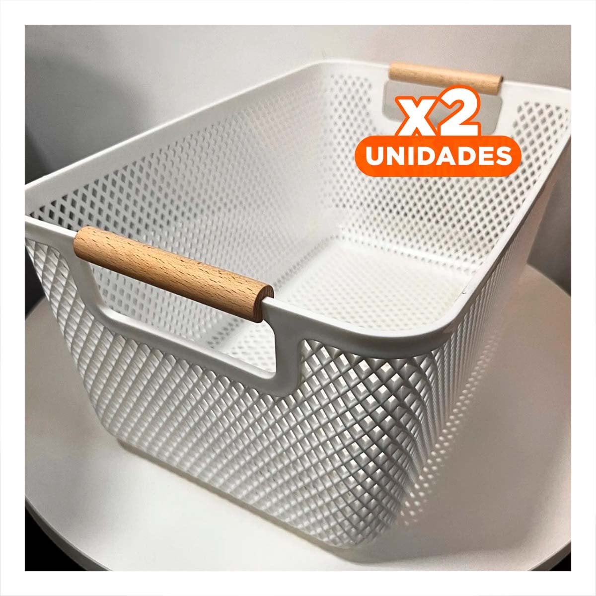 PACK2 BANDEJA ELEGANTE MALLA CON ASAS DE MADERA PLOMO CLARO RECTANGULAR Y+REGALO STICKER - 1