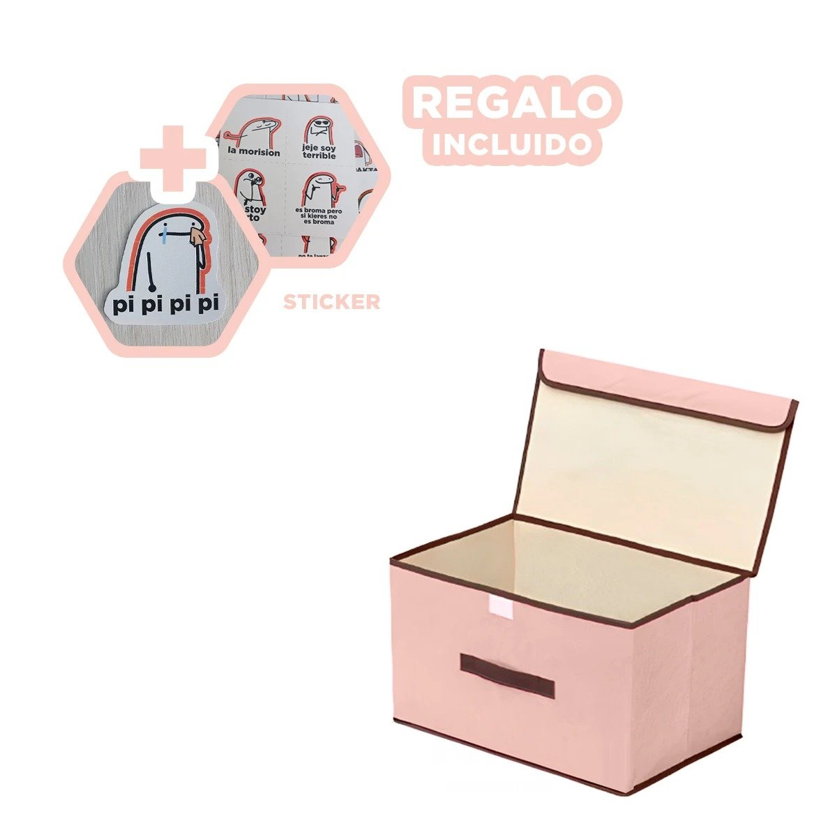 ORGANIZADOR COMPACTO DE TELA 36X24X23CM BEIGE CON BORDE MARRON FACIL DE MOVER YREGALO STICKER - 1