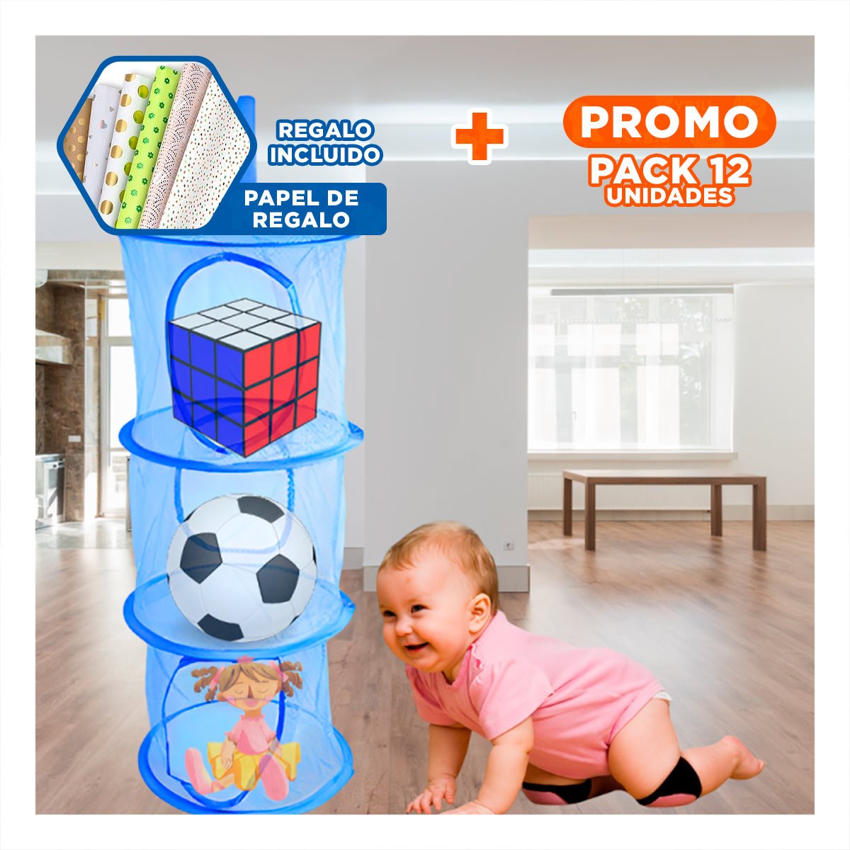 PACK12 MODULO COLGANTE TIPO RED 3 NIVELES AZUL RESISTENTE USO DIARIO Y+PAPEL REGALO - 1