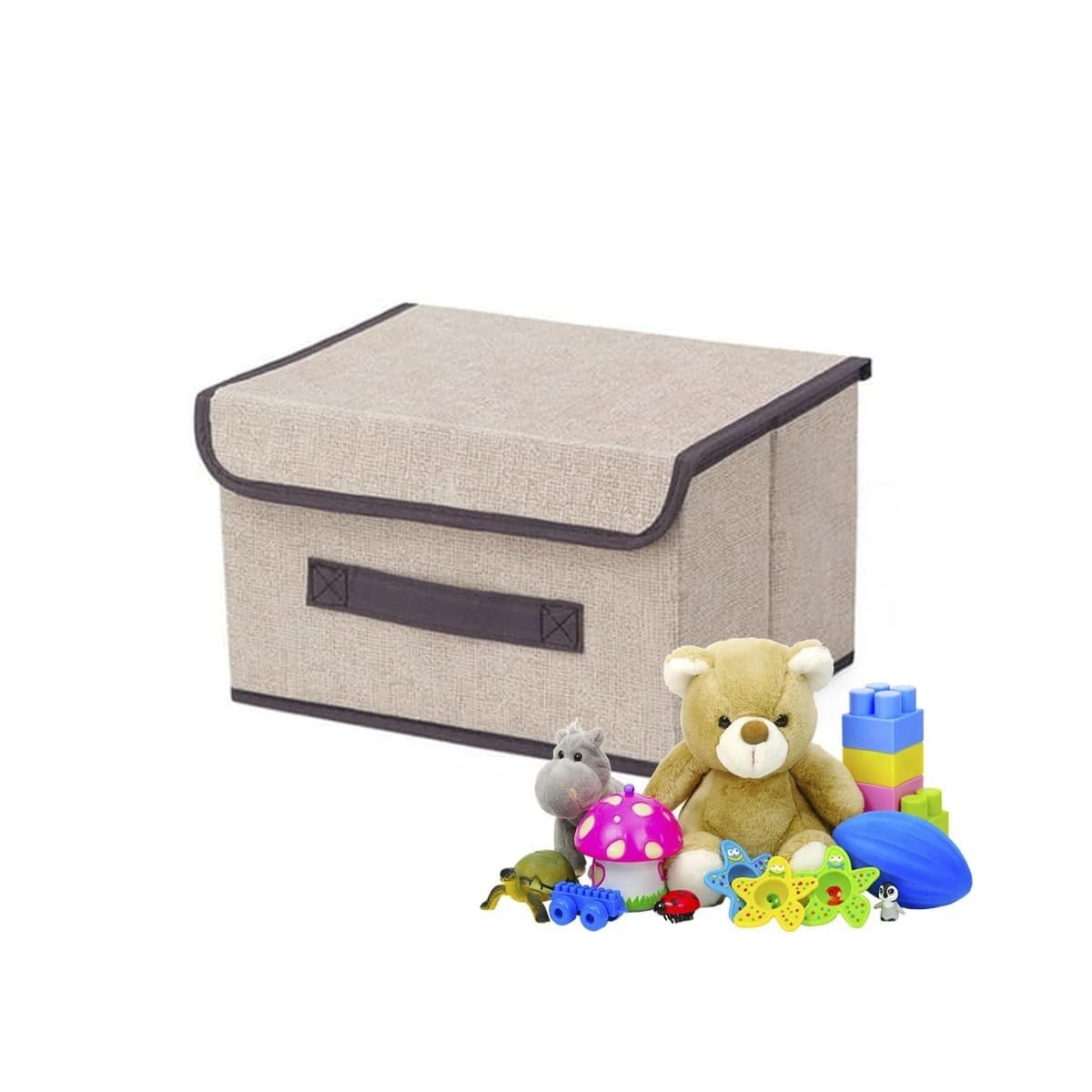 ORGANIZADOR ELEGANTE DE TELA 25X19X16CM BEIGE CON BORDE MARRON PARA CASA YLIGAS REGALO - 3