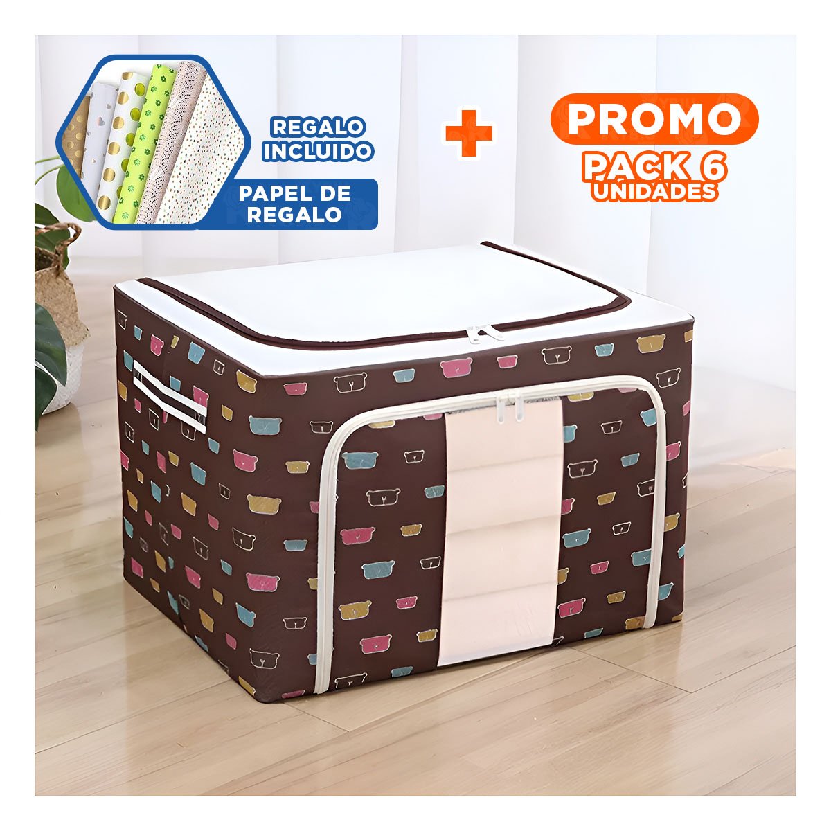 PACK6 ORGANIZADOR DECORATIVO PLEGABLE PARA HOGAR CON ESTAMPA OSOS Y+PAPEL REGALO - 1