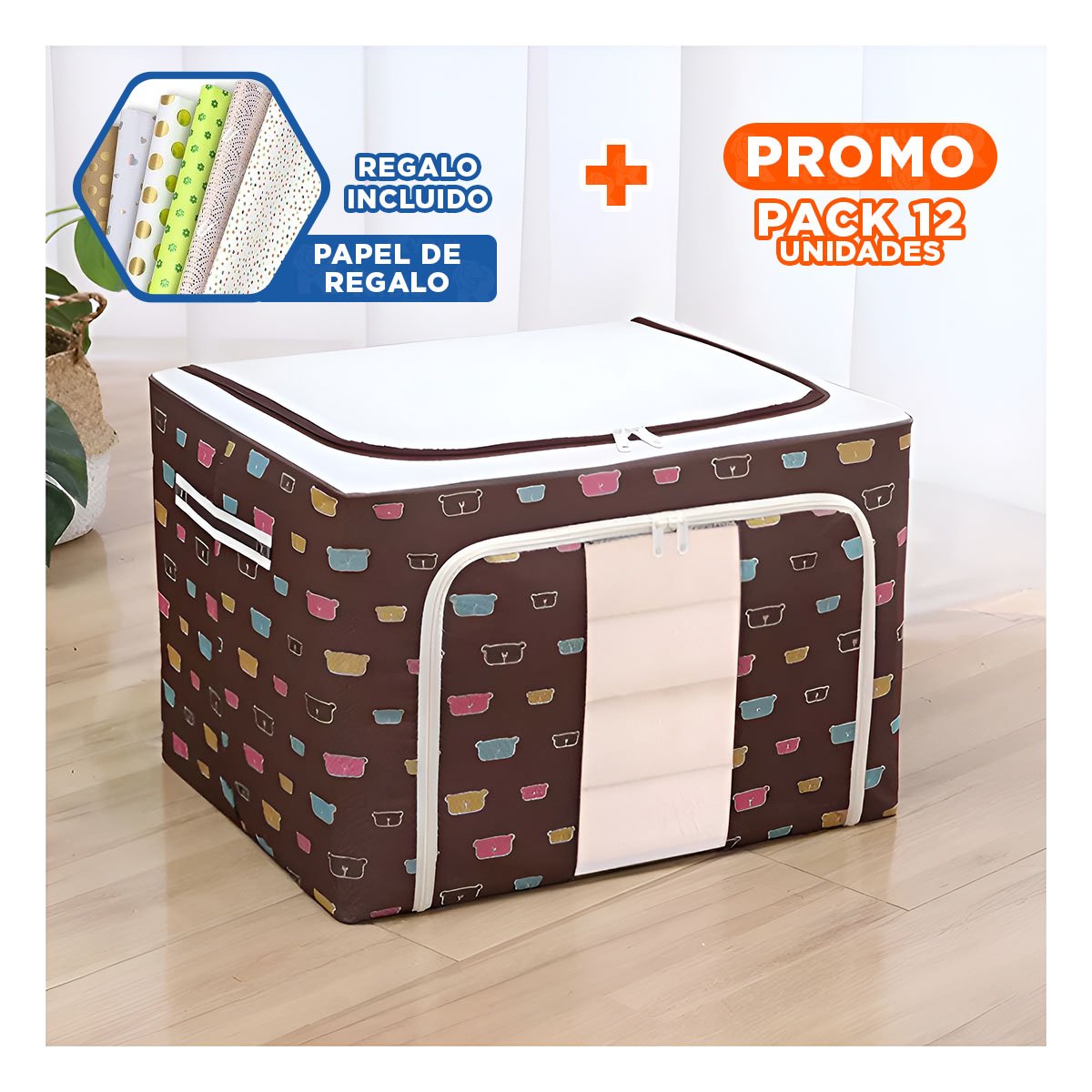 PACK12 ESTUCHE DECORATIVO PLEGABLE PARA GUARDADO FAMILIAR CON ESTAMPA OSOS YPAPEL REGALO - 1