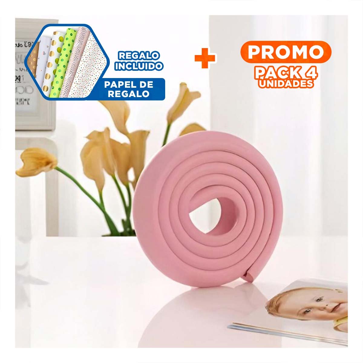 PACK4 ESQUINA ACOLCHADA DE ESPUMA SUAVE PARA BORDES FILOSOS DE MESA HOGAR ROSA Y+PAPEL REGALO - 1