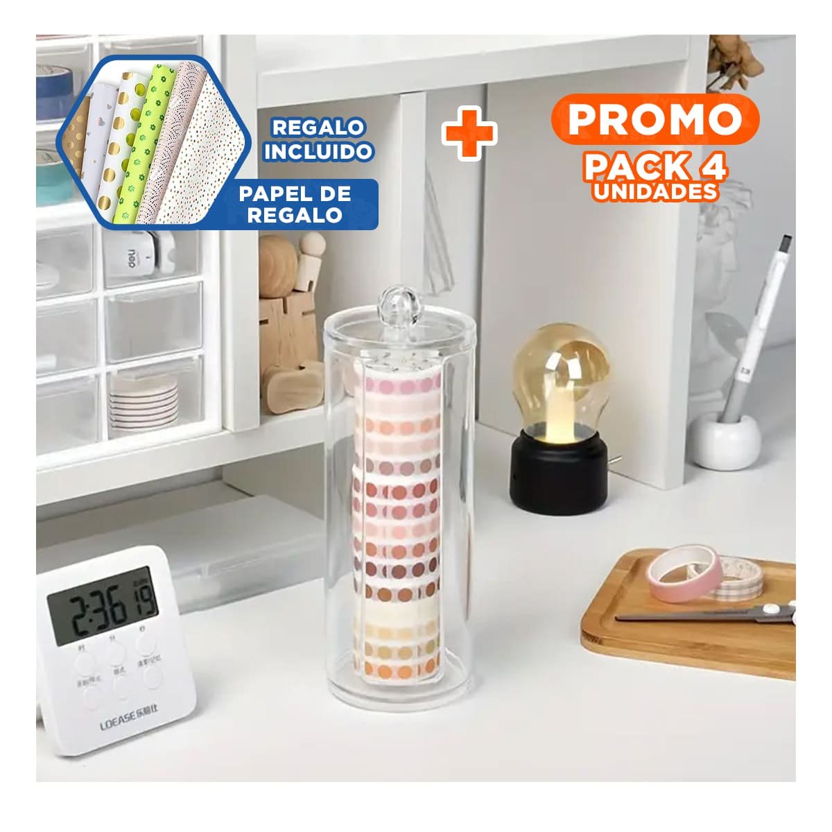 PACK4 DISTRIBUIDOR ACRILICO CON TAPA PARA ALGODON TRANSPARENTE USO ASEO YPAPEL REGALO - 1