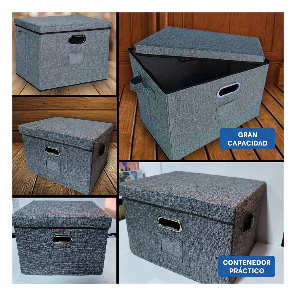 PACK12 CONTENEDOR DE ALMACEN CON TAPA 40X32X26CM PLOMO JASPEADO USO DIARIO Y+PAPEL REGALO - 2