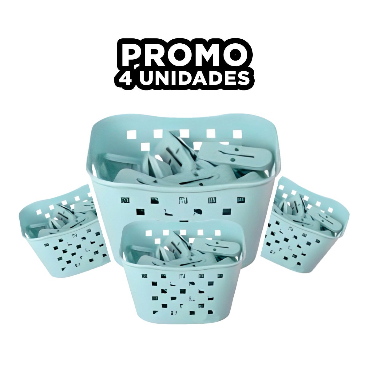 PACK4 CESTO MODERNO CON GANCHOS VERDE CLARO PARA LAVAR ROPA DEL DIA A DIA Y+REGALO STICKER - 1