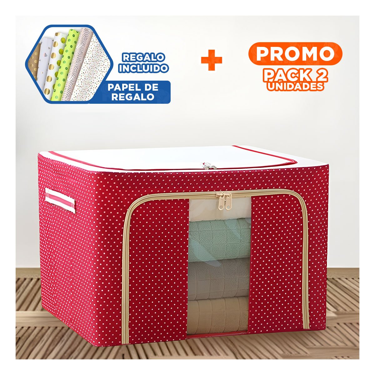 PACK2 RECIPIENTE ORGANIZATIVO PLEGABLE PARA CASA CON ESPACIOS ORDENADOS Y+PAPEL REGALO - 1