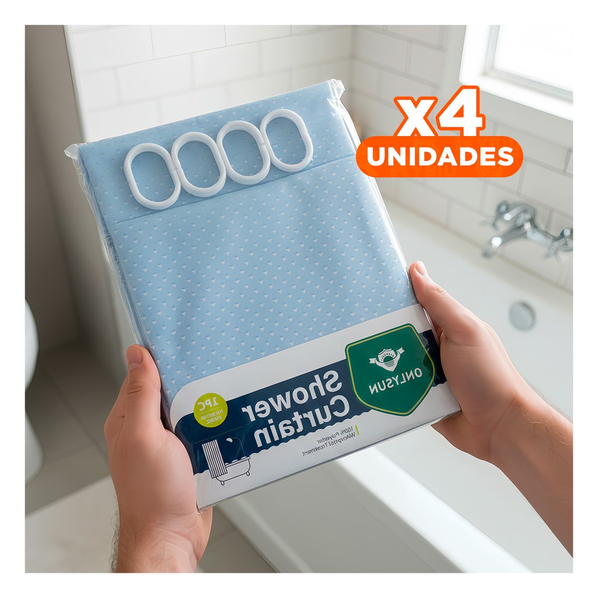 PACK4 CORTINA CELESTE PARA DUCHA CON DISTRIBUCION DE TRIANGULOS 180X180CM - 1