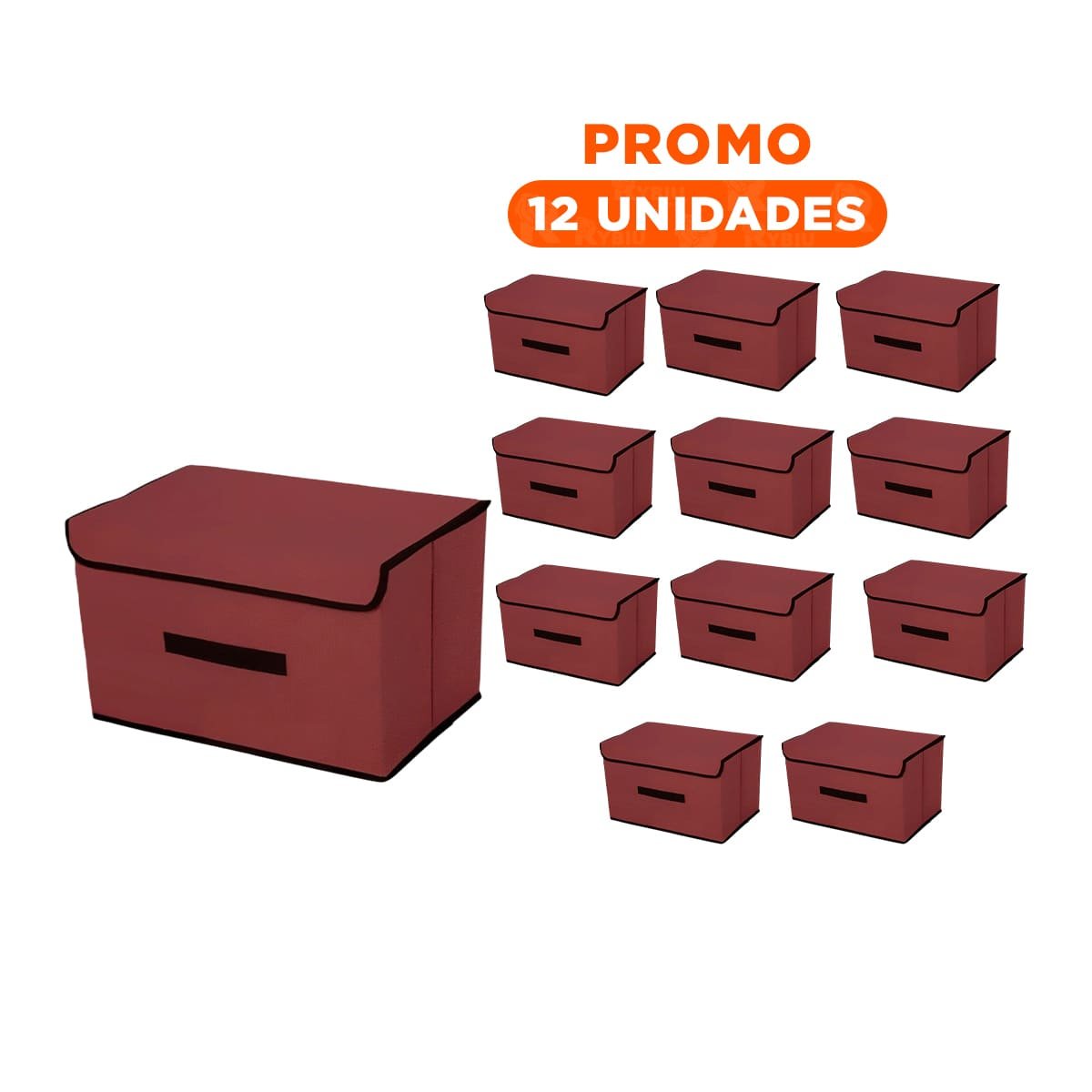 PACK12 CAJA PARA DORMITORIO DE TELA 36X24X23CM MARRON CON BORDE MARRON Y+REGALO STICKER - 1