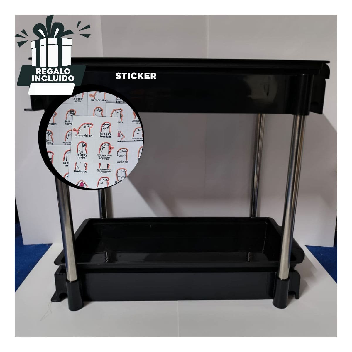 COMPLEMENTO NEGRO 2 NIVELES CON 2 CAJONES DESLIZABLES PARA ORGANIZAR OBJETOS Y+REGALO STICKER - 1